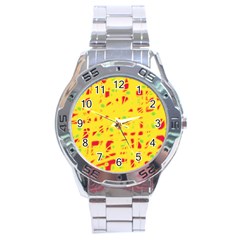 Yellow And Red Stainless Steel Analogue Watch