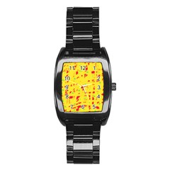 Yellow And Red Stainless Steel Barrel Watch