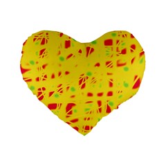 Yellow And Red Standard 16  Premium Flano Heart Shape Cushions