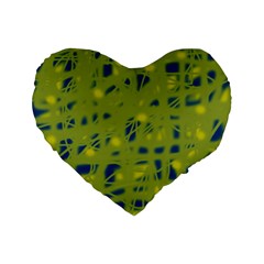 Green And Blue Standard 16  Premium Flano Heart Shape Cushions