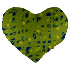 Green And Blue Large 19  Premium Flano Heart Shape Cushions