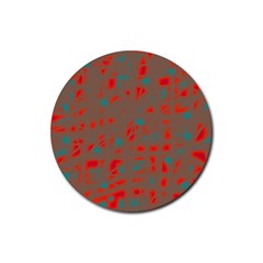 Red And Brown Rubber Round Coaster (4 Pack) 