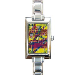 Yellow High Art Abstraction Rectangle Italian Charm Watch