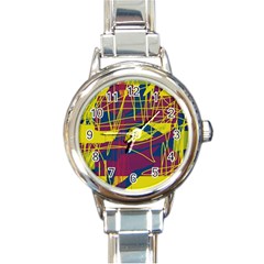 Yellow High Art Abstraction Round Italian Charm Watch by Valentinaart