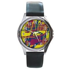 Yellow High Art Abstraction Round Metal Watch