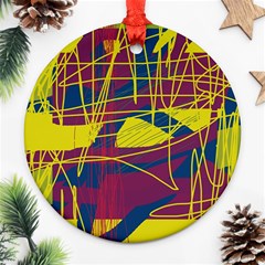 Yellow High Art Abstraction Ornament (round)  by Valentinaart