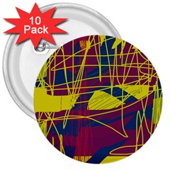 Yellow High Art Abstraction 3  Buttons (10 Pack)  by Valentinaart