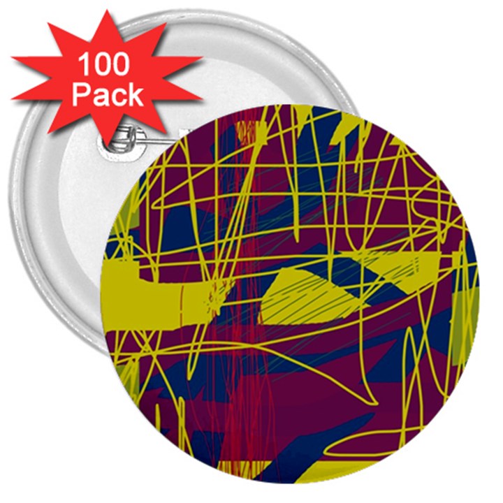 Yellow high art abstraction 3  Buttons (100 pack) 