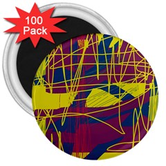 Yellow High Art Abstraction 3  Magnets (100 Pack)