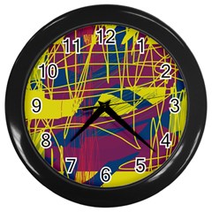 Yellow High Art Abstraction Wall Clocks (black)