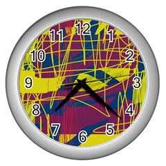 Yellow High Art Abstraction Wall Clocks (silver) 