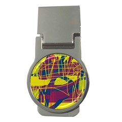 Yellow High Art Abstraction Money Clips (round)  by Valentinaart