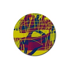 Yellow High Art Abstraction Rubber Coaster (round) 