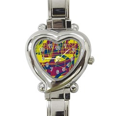 Yellow High Art Abstraction Heart Italian Charm Watch by Valentinaart