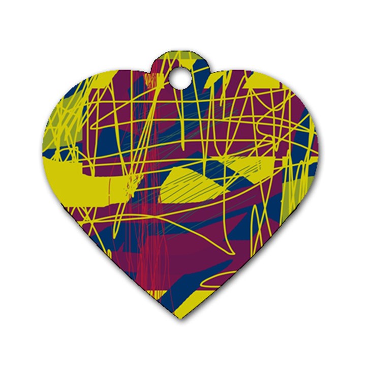 Yellow high art abstraction Dog Tag Heart (Two Sides)