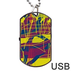 Yellow High Art Abstraction Dog Tag Usb Flash (one Side)