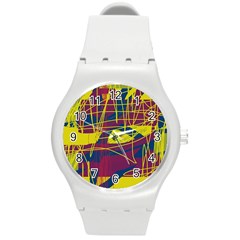 Yellow High Art Abstraction Round Plastic Sport Watch (m)