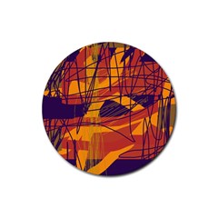 Orange High Art Rubber Round Coaster (4 Pack)  by Valentinaart