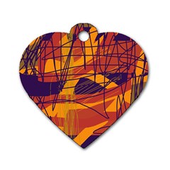 Orange High Art Dog Tag Heart (two Sides)