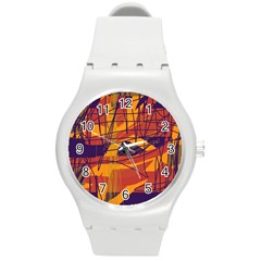 Orange High Art Round Plastic Sport Watch (m)