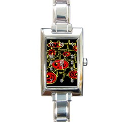 Red And Yellow Hot Design Rectangle Italian Charm Watch by Valentinaart