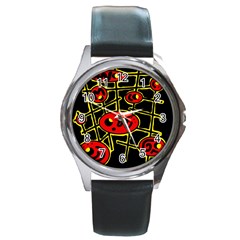 Red And Yellow Hot Design Round Metal Watch