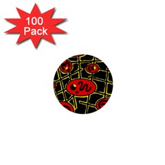 Red And Yellow Hot Design 1  Mini Buttons (100 Pack) 