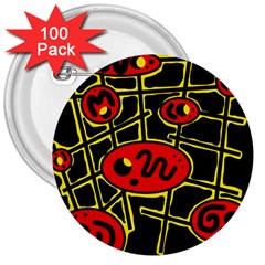 Red And Yellow Hot Design 3  Buttons (100 Pack)  by Valentinaart