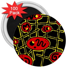 Red And Yellow Hot Design 3  Magnets (100 Pack)