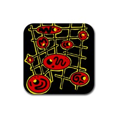 Red And Yellow Hot Design Rubber Coaster (square)  by Valentinaart