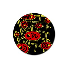 Red And Yellow Hot Design Rubber Round Coaster (4 Pack) 