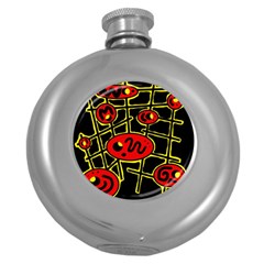 Red And Yellow Hot Design Round Hip Flask (5 Oz) by Valentinaart