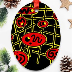 Red And Yellow Hot Design Oval Ornament (two Sides)