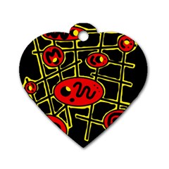 Red And Yellow Hot Design Dog Tag Heart (one Side) by Valentinaart