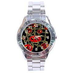 Red And Yellow Hot Design Stainless Steel Analogue Watch