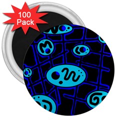 Blue Decorative Design 3  Magnets (100 Pack)