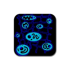 Blue Decorative Design Rubber Coaster (square)  by Valentinaart