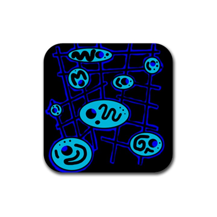 Blue decorative design Rubber Coaster (Square) 