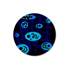 Blue Decorative Design Rubber Coaster (round) 