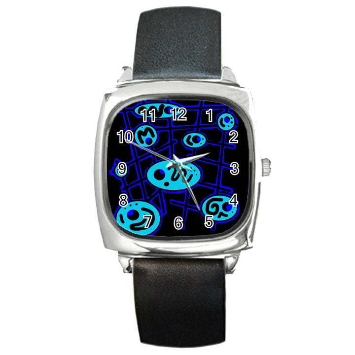 Blue decorative design Square Metal Watch