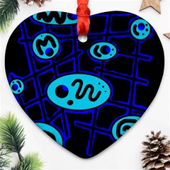 Blue Decorative Design Heart Ornament (2 Sides)