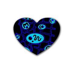 Blue Decorative Design Rubber Coaster (heart) 