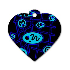 Blue Decorative Design Dog Tag Heart (one Side)