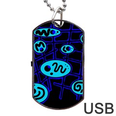 Blue Decorative Design Dog Tag Usb Flash (one Side)