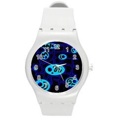 Blue Decorative Design Round Plastic Sport Watch (m)