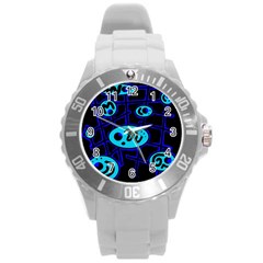 Blue Decorative Design Round Plastic Sport Watch (l) by Valentinaart