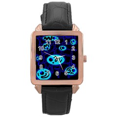 Blue Decorative Design Rose Gold Leather Watch 