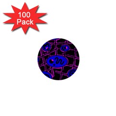 Blue And Magenta Abstraction 1  Mini Buttons (100 Pack) 