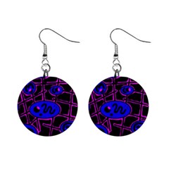 Blue And Magenta Abstraction Mini Button Earrings by Valentinaart