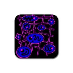 Blue And Magenta Abstraction Rubber Coaster (square) 